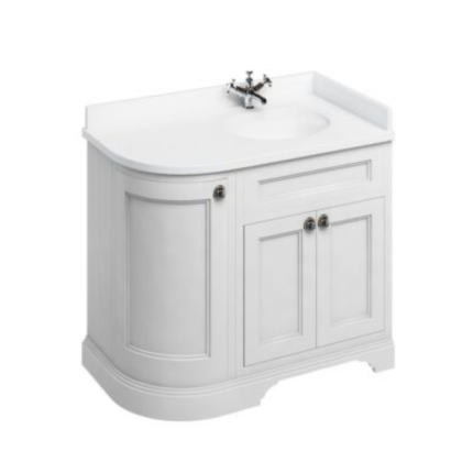 Freestanding 980 Matt White Curved Corner Unit & Vanity Bowl