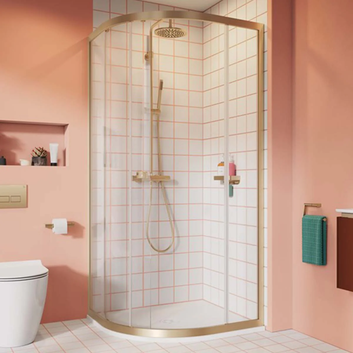 Crosswater Clear 6 Quadrant Shower Door - Brushed Brass