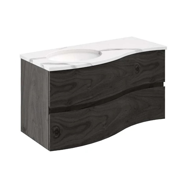 Svelte Double Drawer Wall Hung Vanity Unit With Calcutta Marble Effect Basin - Image 15