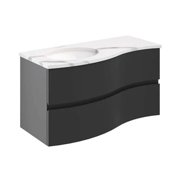 Svelte Double Drawer Wall Hung Vanity Unit With Calcutta Marble Effect Basin - Image 16
