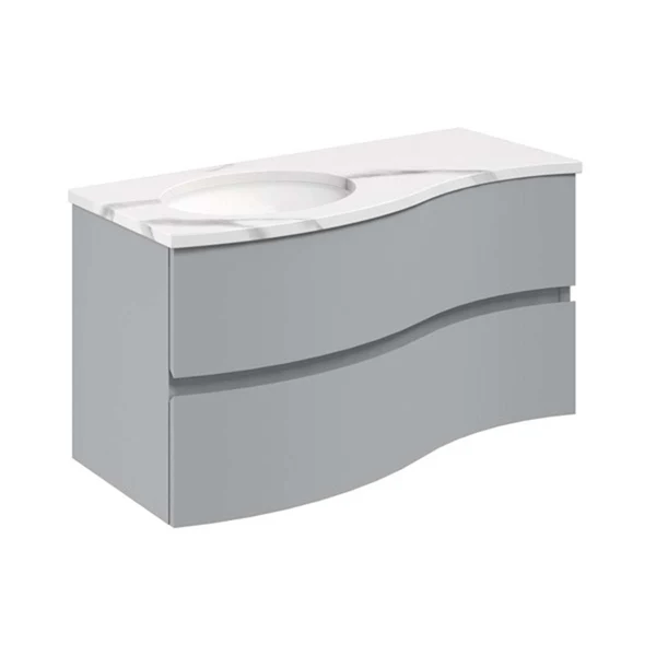 Svelte Double Drawer Wall Hung Vanity Unit With Calcutta Marble Effect Basin - Image 17