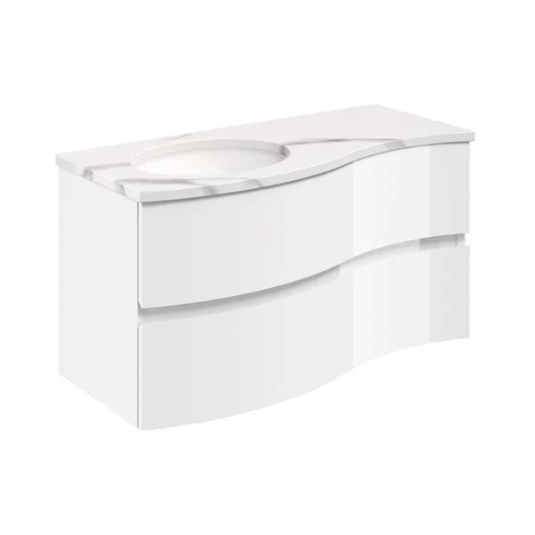 Svelte Double Drawer Wall Hung Vanity Unit With Calcutta Marble Effect Basin - Image 18
