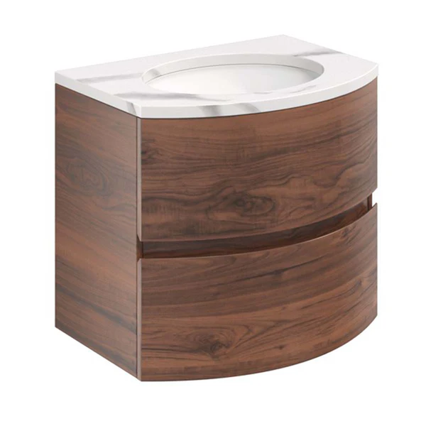 Svelte Double Drawer Wall Hung Vanity Unit With Calcutta Marble Effect Basin