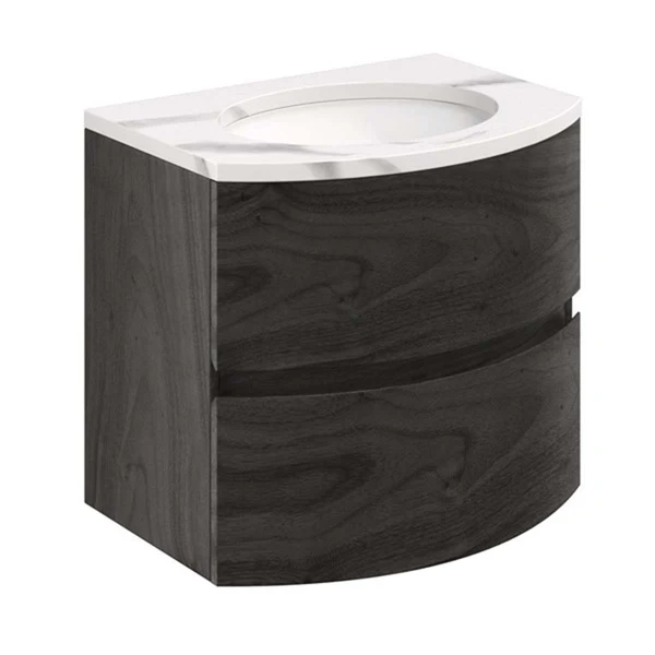 Svelte Double Drawer Wall Hung Vanity Unit With Calcutta Marble Effect Basin - Image 3