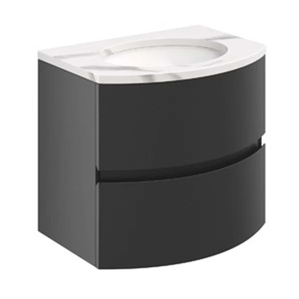 Svelte Double Drawer Wall Hung Vanity Unit With Calcutta Marble Effect Basin - Image 4