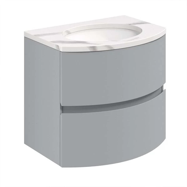 Svelte Double Drawer Wall Hung Vanity Unit With Calcutta Marble Effect Basin - Image 5