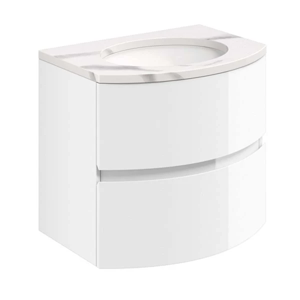 Svelte Double Drawer Wall Hung Vanity Unit With Calcutta Marble Effect Basin - Image 6