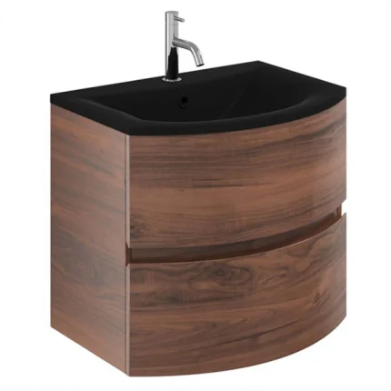 Alternative view of Svelte 2-Drawer Wall Hung Vanity Unit With Midnight Black Glass Basin