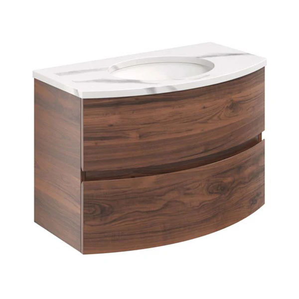 Svelte Double Drawer Wall Hung Vanity Unit With Calcutta Marble Effect Basin - Image 7