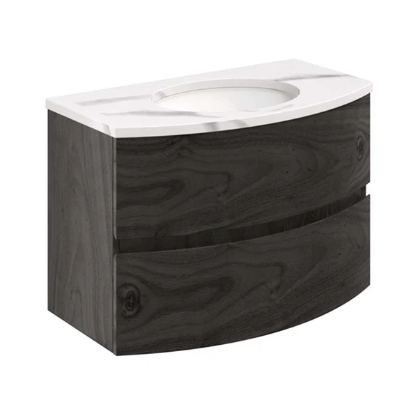 Svelte Double Drawer Wall Hung Vanity Unit With Calcutta Marble Effect Basin - Image 9
