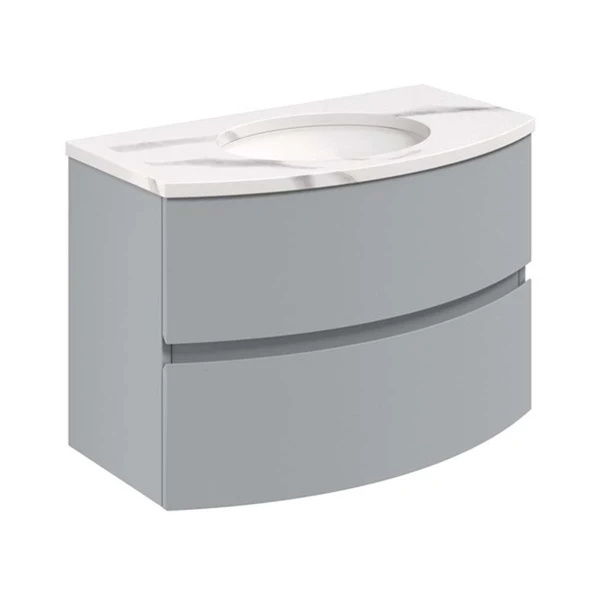 Svelte Double Drawer Wall Hung Vanity Unit With Calcutta Marble Effect Basin - Image 11