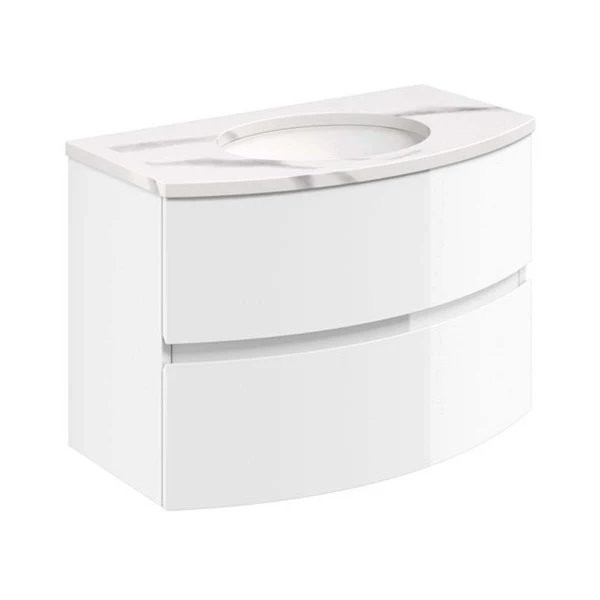 Svelte Double Drawer Wall Hung Vanity Unit With Calcutta Marble Effect Basin - Image 12