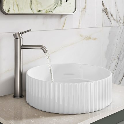 Alternative view of Faro Freestanding Ceramic Basin with Fluted Texture
