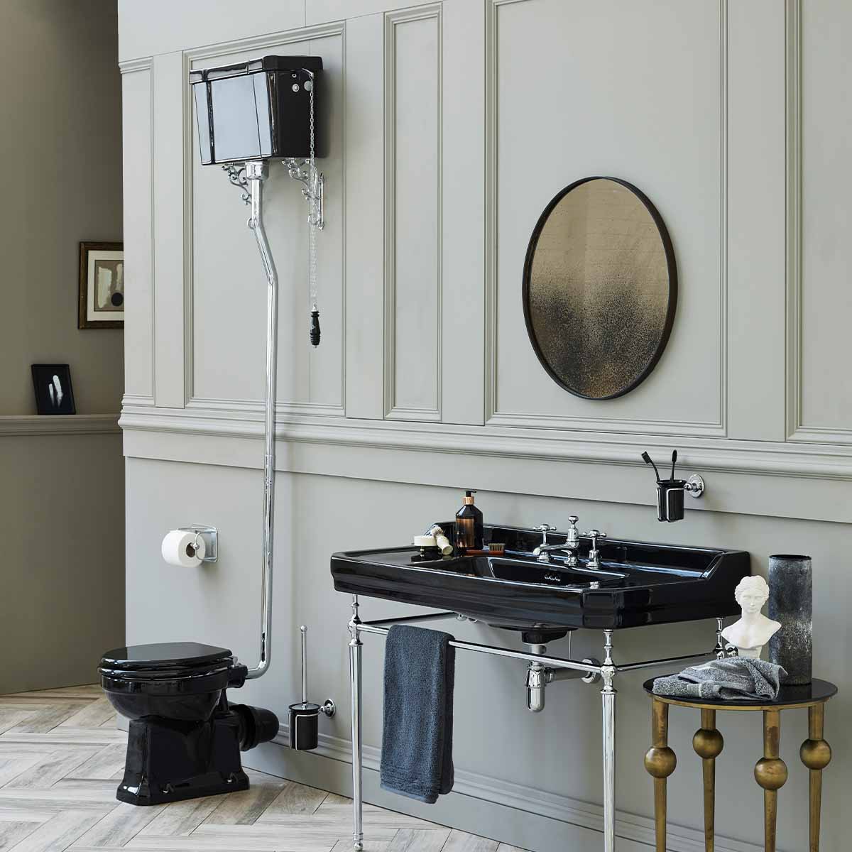 Burlington Jet Black High-Level Toilet With Standard WC Pan - Image 2