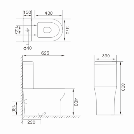 Alternative view of Metro Rimless Pan, Cistern & Seat