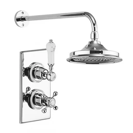 Burlington Trent Thermostatic Single Outlet Shower Valve with Fixed Head - Chrome