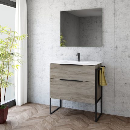 Alternative view of Galsaki 800 Wall Unit, Basin​ & Black Leg Pack