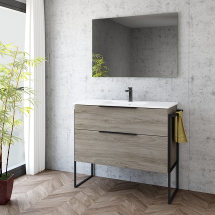Alternative view of Galsaki 1000 Wall Unit, Basin​ & Black Leg Pack