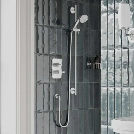 Alternative view of Burlington Riviera Thermostatic Shower Valve with Fixed Overhead and Handset - Chrome