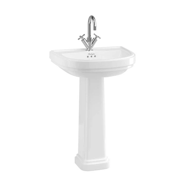Burlington Riviera D Shape White Basin With Standard Pedestal - Image 2