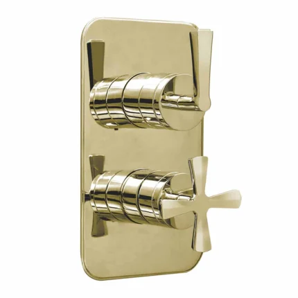 Alternative view of Burlington Riviera Thermostatic Shower Valve with 9 Inch Fixed Overhead and Handset - Gold