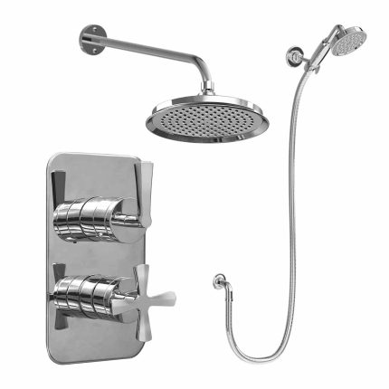 Burlington Riviera Thermostatic Shower Valve with Fixed Overhead and Handset - Chrome