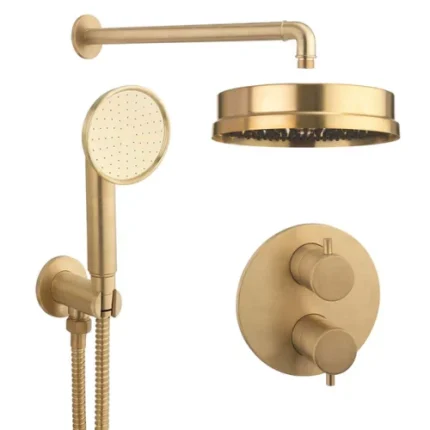 Crosswater MPRO Industrial Dual Thermostatic Round Shower Valve With Handset and Wall Mounted Overhead