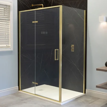 Merlyn 6 Series Sleek Hinged Shower Door With Inline Panel - Brushed Brass