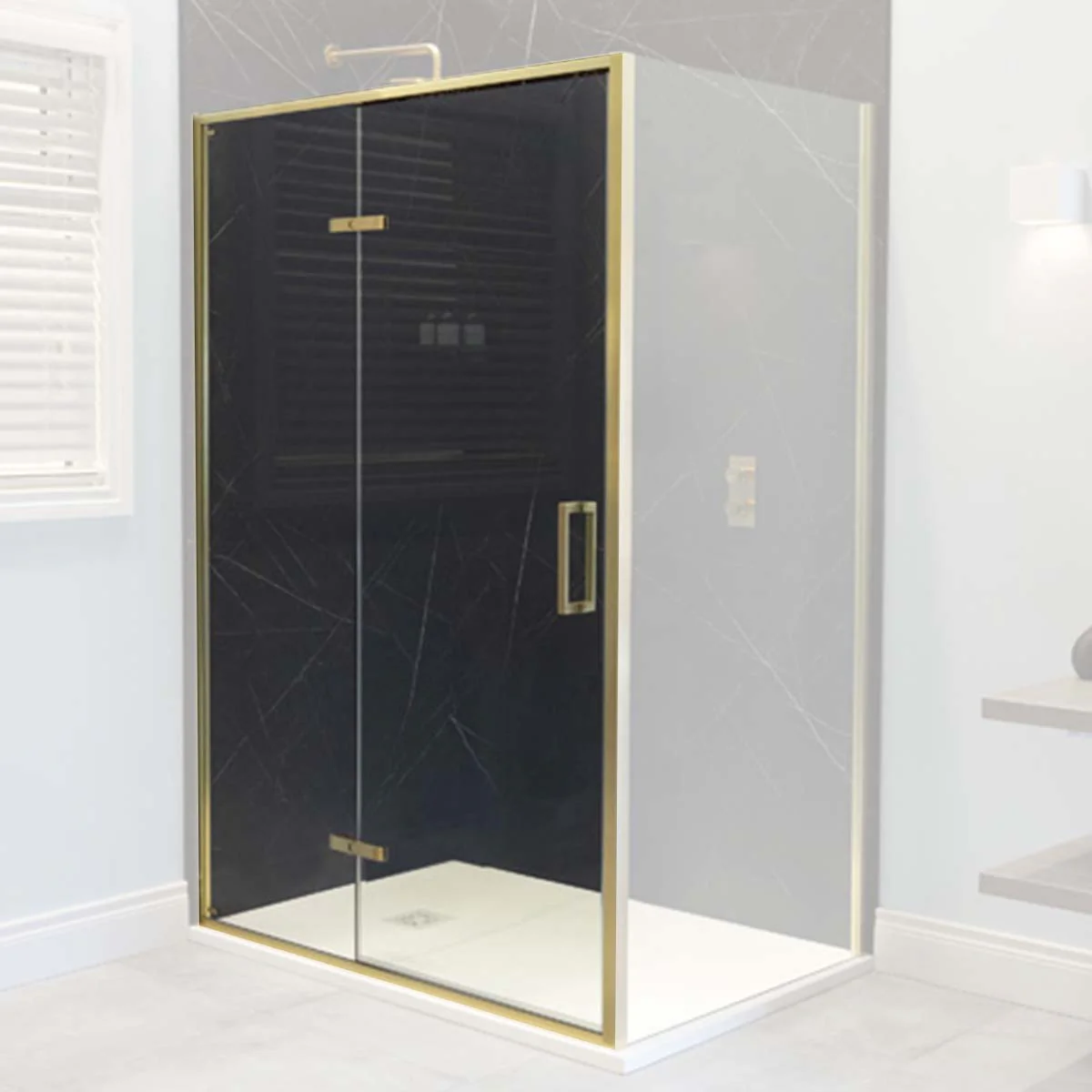 Merlyn 6 Series Sleek Hinged Shower Door With Inline Panel - Brushed Brass - Image 2