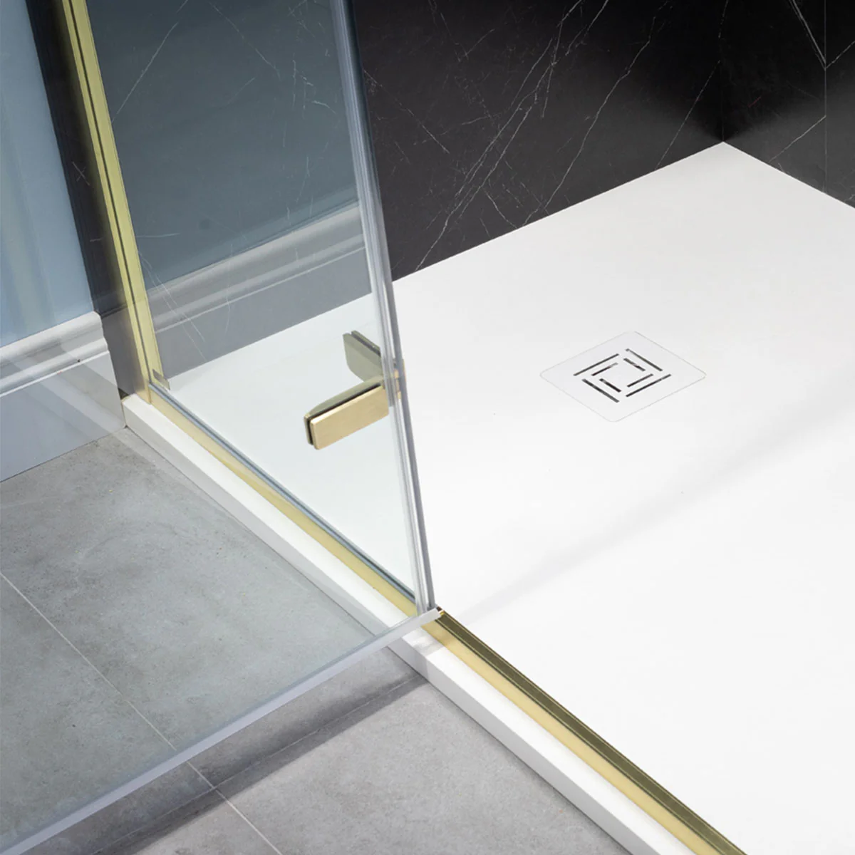 Merlyn 6 Series Sleek Hinged Shower Door With Inline Panel - Brushed Brass - Image 5