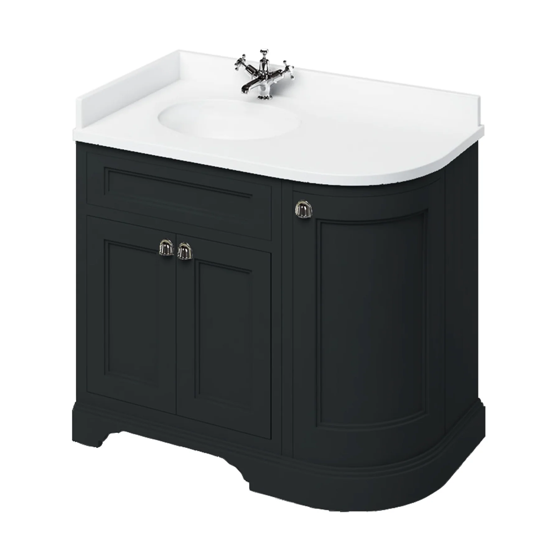 Burlington 1000 Freestanding Curved Corner Vanity Unit With Worktop and Basin - Image 6