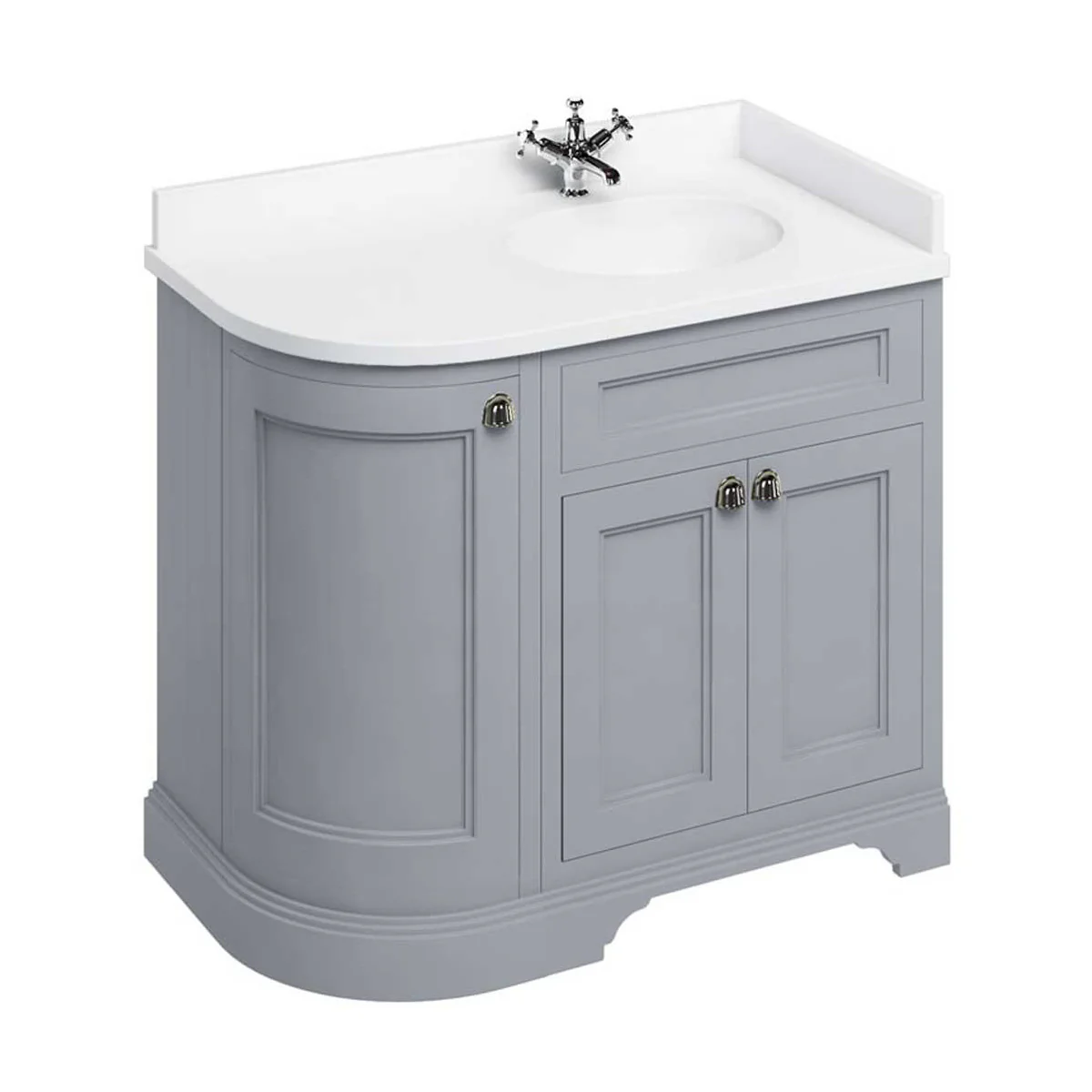 Burlington 1000 Freestanding Curved Corner Vanity Unit With Worktop and Basin - Image 12