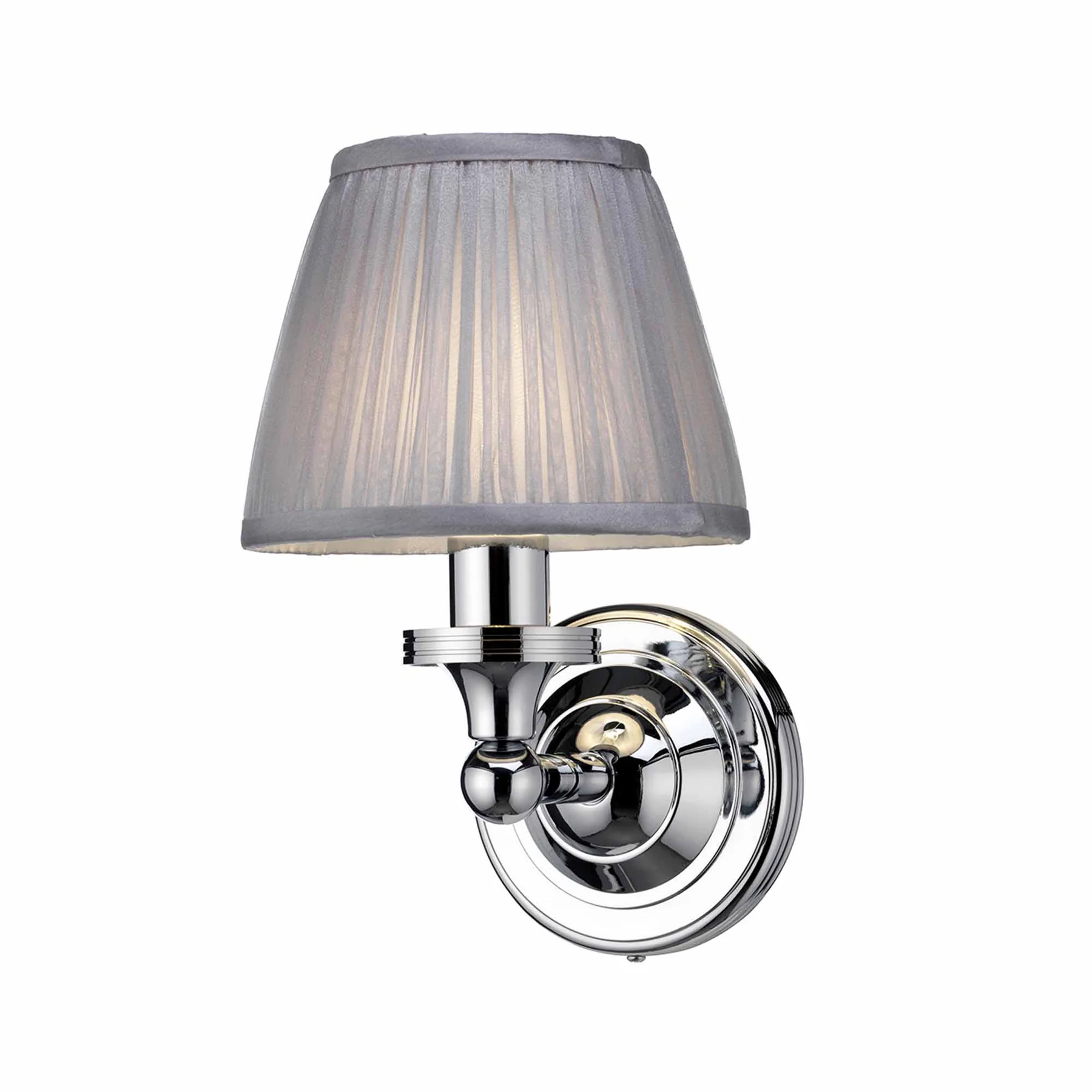 Burlington Bathroom Round Wall Light with Chrome Base & Silver Chiffon Shade - Image 4