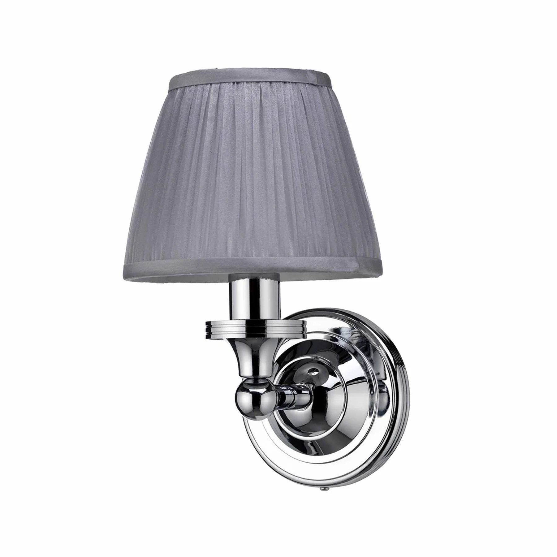 Burlington Bathroom Round Wall Light with Chrome Base & Silver Chiffon Shade