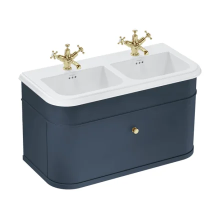 Burlington Chalfont 1000 Wall Mounted Vanity Unit With Double Ceramic Basin - Blue