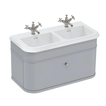 Burlington Chalfont 1000 Wall Mounted Vanity Unit With Double Ceramic Basin - Classic Grey
