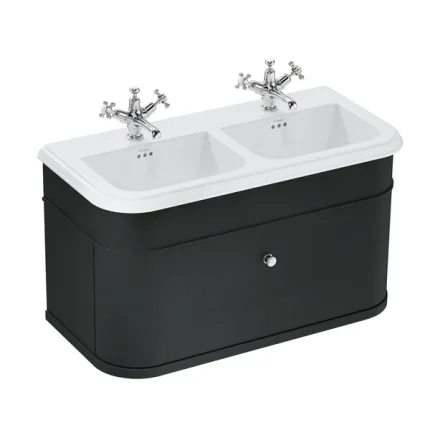 Burlington Chalfont 1000 Wall Mounted Vanity Unit With Double Ceramic Basin - Matt Black