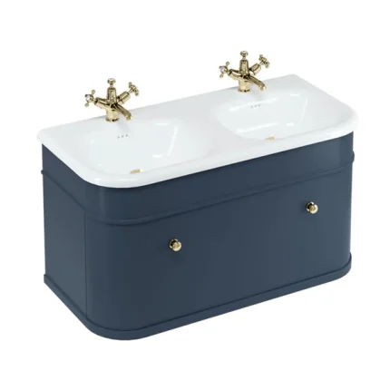 Burlington Chalfont 1000 Wall Mounted Vanity Unit With Double Roll Top Basin - Blue