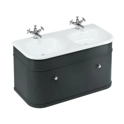 Burlington Chalfont 1000 Wall Mounted Vanity Unit With Double Roll Top Basin - Matt Black