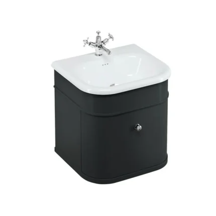 Burlington Chalfont Wall Mounted Vanity Unit With Roll Top Washbasin - Matt Black