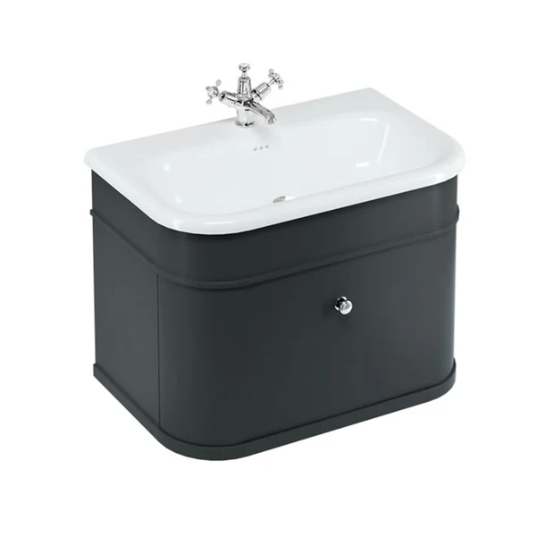 Burlington Chalfont Wall Mounted Vanity Unit With Roll Top Washbasin - Matt Black - Image 3