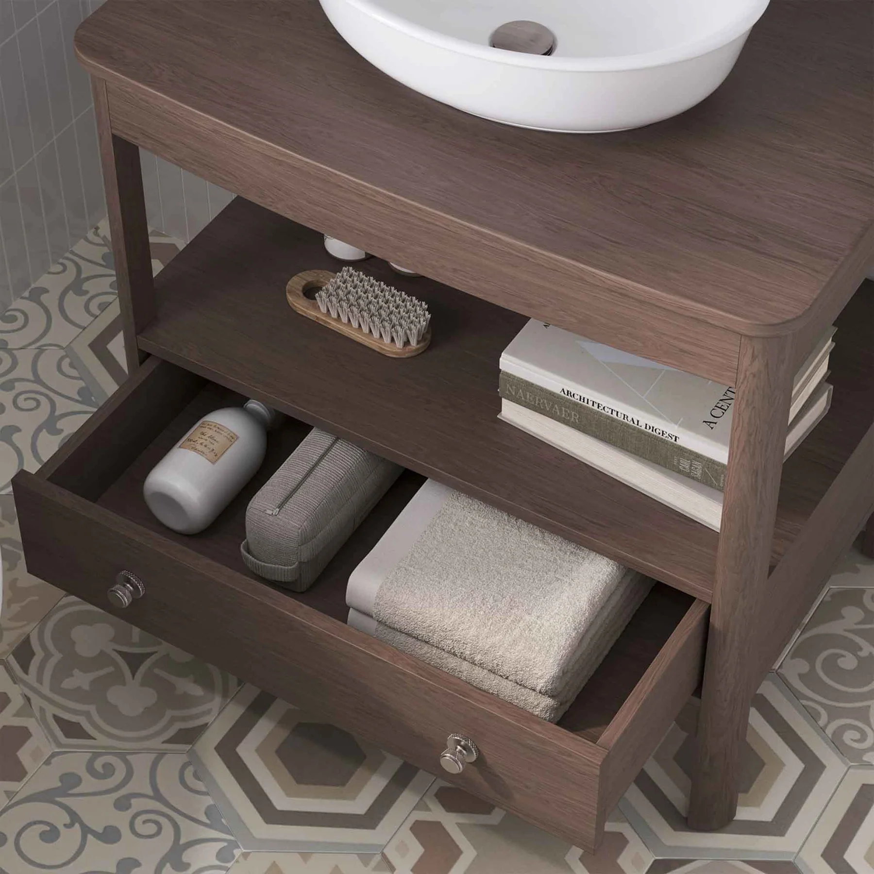 Burlington Guild Floorstanding Vanity Unit With Worktop - Dark Oak - Image 3