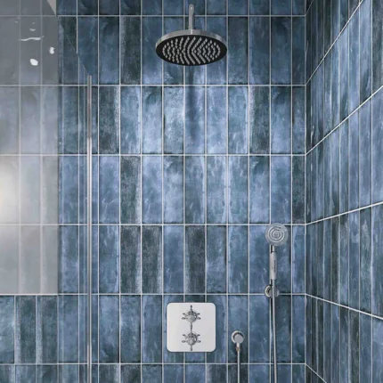 Alternative view of Burlington Guild Thermostatic Dual Outlet Shower Valve with Shower Handset and Overhead - Chrome
