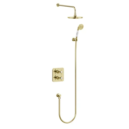Burlington Guild Thermostatic Dual Outlet Shower Valve with Shower Handset and Overhead - Gold