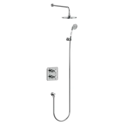 Burlington Guild Thermostatic Dual Outlet Shower Valve with Shower Handset and Overhead - Chrome