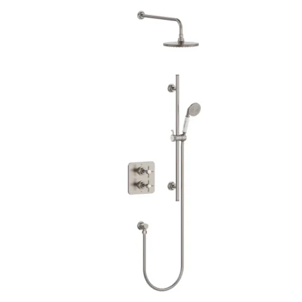 Burlington Guild Thermostatic Dual Outlet Shower Valve with Slide Rail Handset and Overhead - Brushed Nickel