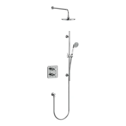 Burlington Guild Thermostatic Dual Outlet Shower Valve with Slide Rail Handset and Overhead - Chrome