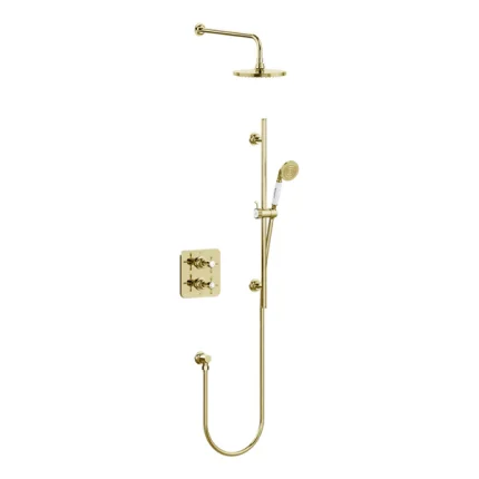 Burlington Guild Thermostatic Dual Outlet Shower Valve with Slide Rail Handset and Overhead - Gold