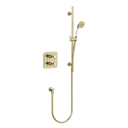 Burlington Guild Thermostatic Single Outlet Shower Valve with Slide Rail Handset - Gold