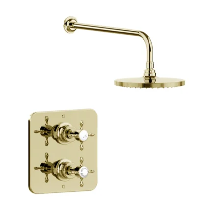 Burlington Guild Thermostatic Single Outlet Shower Valve with Fixed Head - Gold